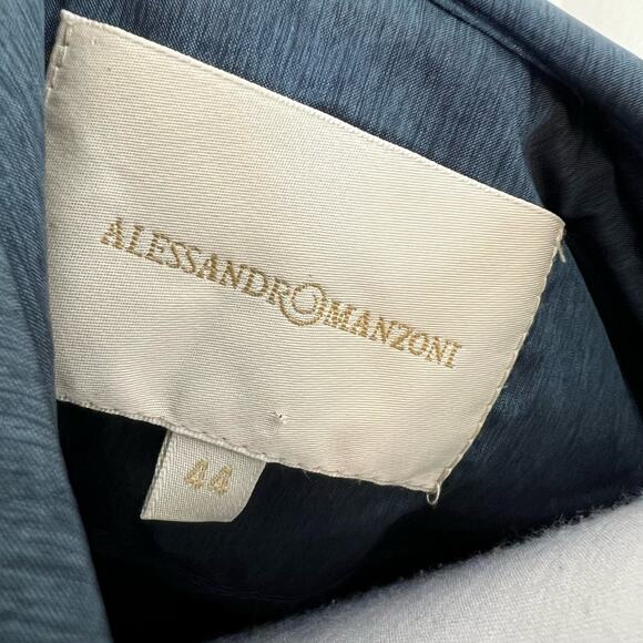 Alessandro Manzoni Jacket 12 Blue Eyelet Embroidered Longline Nylon Belted Chic - Picture 8 of 10